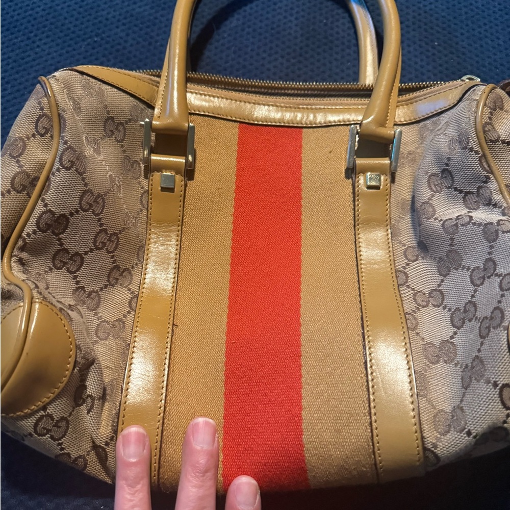 Gucci Brown Tan and Red Stripe Satchel